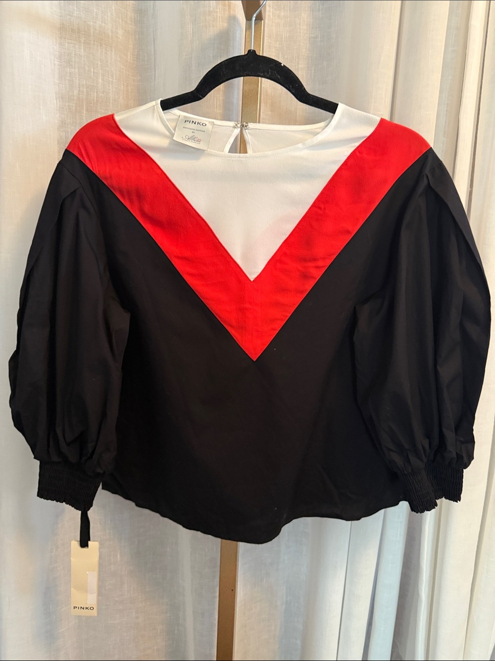 Pinko Black Top with Red Chevron and White Yoke